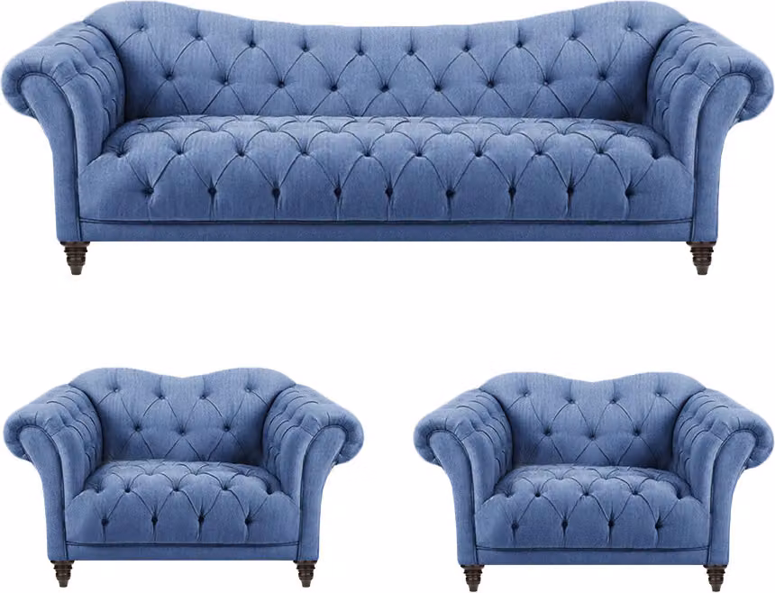 Modern Wohnzimmer Komplett Blau Sofa Couch Dreisitze 2x Sessel Einrichtung