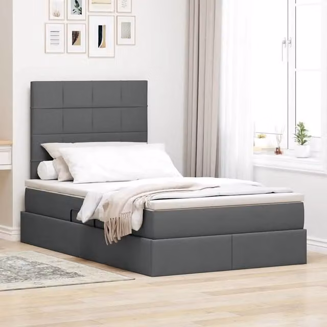 vidaXL Letto con contenitore e materasso Grigio scuro L: 120 cm, P: 200 cm