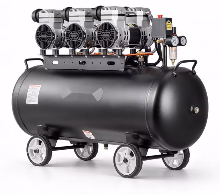 Compressore d'aria 3 kW, 100 litri - Compressore silenzioso senza olio - 198 litri/minuto a 6,2 bar - Pressione massima: 8 bar - Silenzioso, ideale per officine e uso domestico - Portatile, con ruote e maniglia