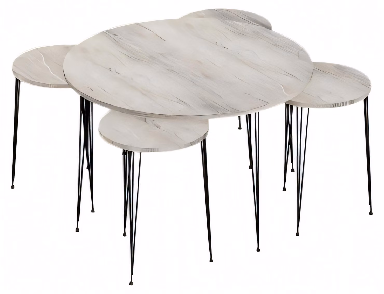 Moderner grauer Holz-Couchtisch mit Beistelltischen Set