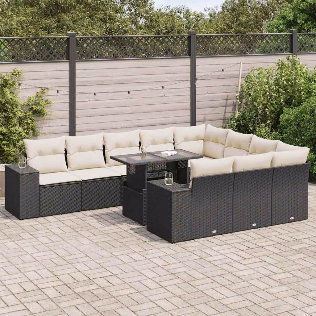 Maison Exclusive - Set Divani da Giardino 11 pz con Cuscini in Polyrattan Nero