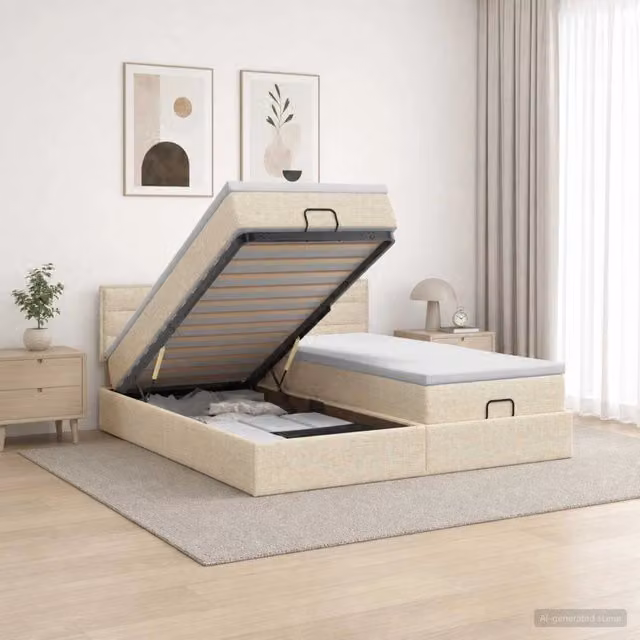 Letto ottomano con materasso con testiera 2 pcs Crema Tessuto 3456668