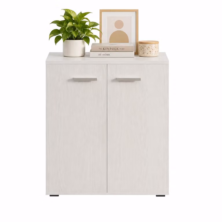 Cassettiera bianca per ufficio, soggiorno, libreria, armadio, con 2 ante e 3 ripiani, stile loft, 68 cm