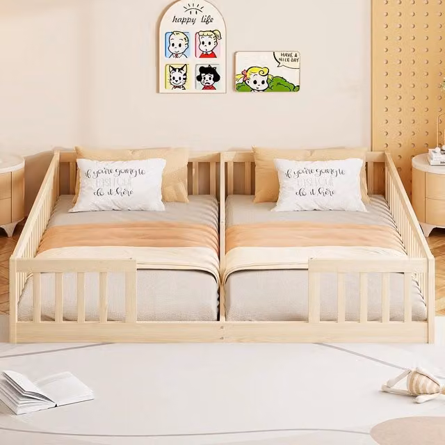 Letto Singolo Bambini con Sponda e Rete a Doghe ¨C Xylo ¨C Pino Naturale 90x200