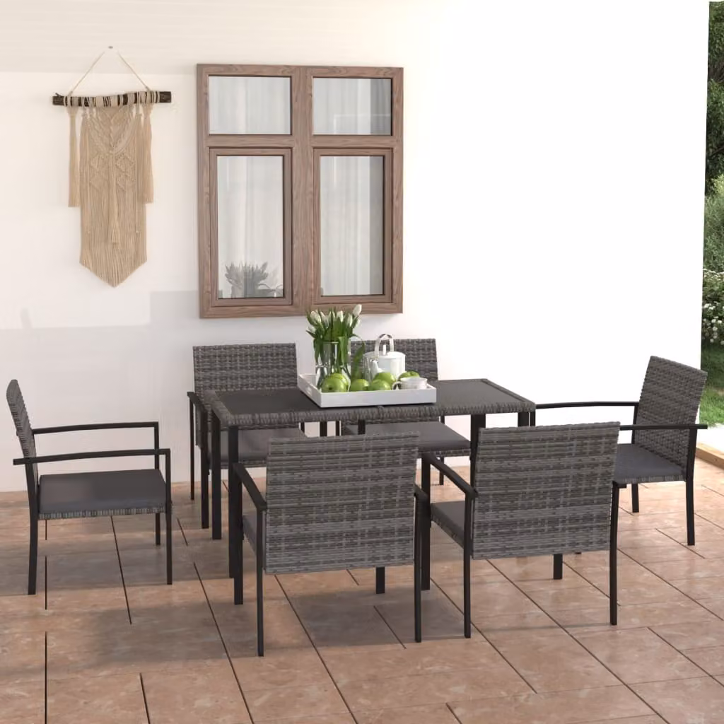 The Living Store 7 pezzi. Set da pranzo da giardino Poly Rattan Grigio