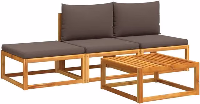Set di divani da giardino 4 pz | Set Salotto da Giardino con cuscini in legno di acacia e rattan