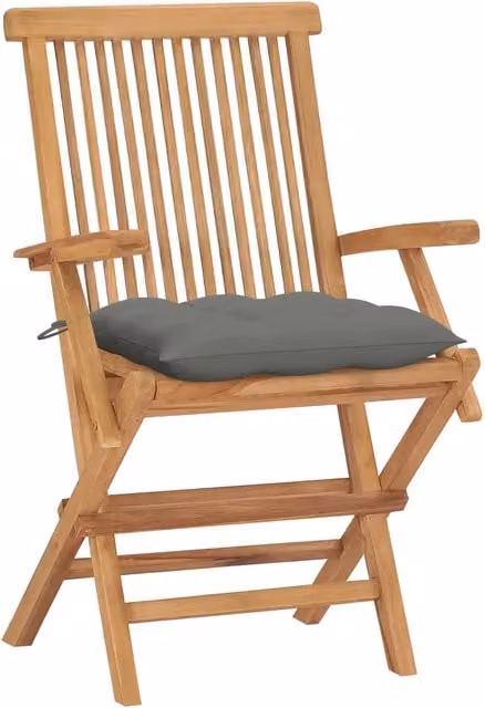 Set di 4 sedie pieghevoli vidaXL in legno di teak con cuscini grigi per giardino e terrazza