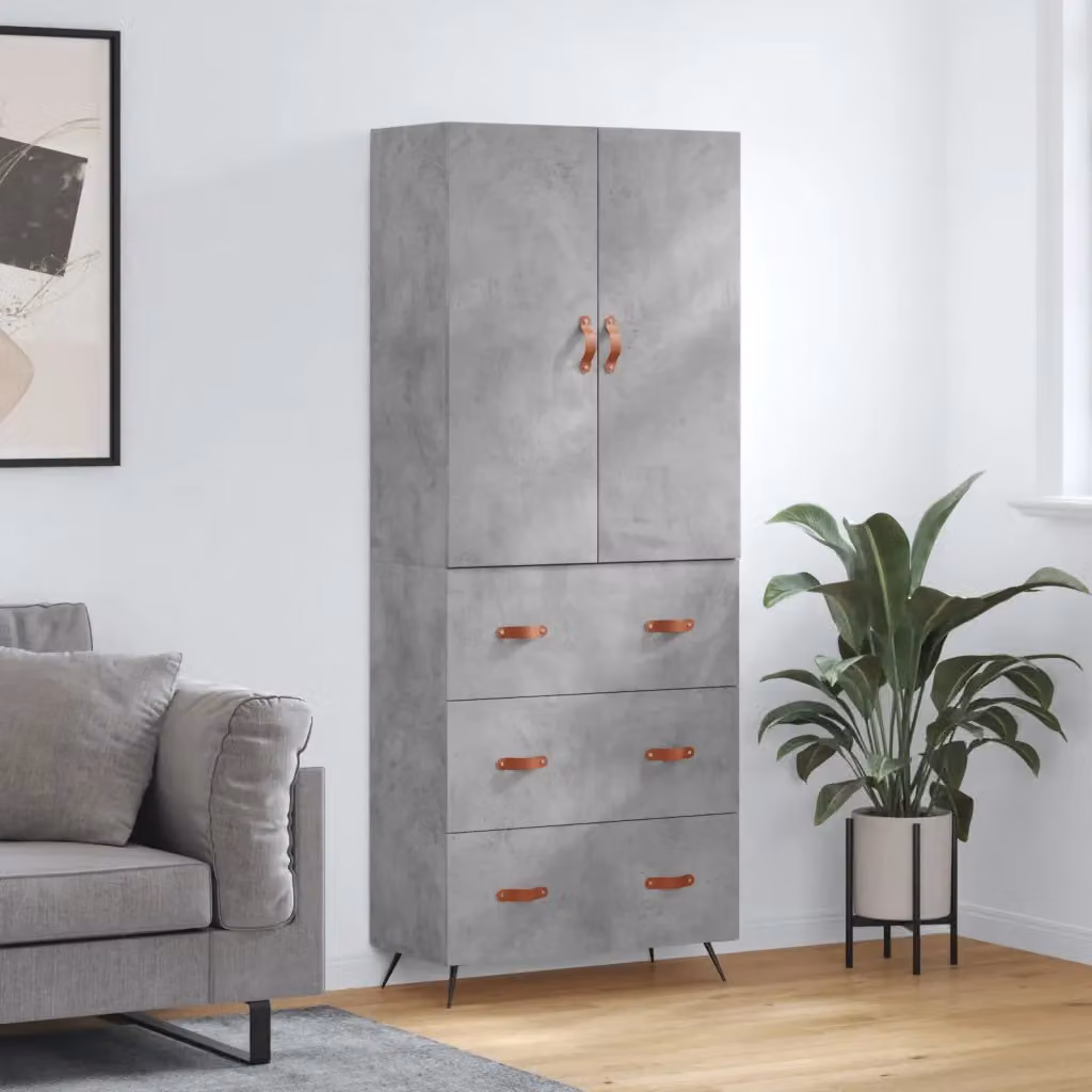 Credenza moderna vidaXL in legno e metallo grigio, L: 69,5 cm, P: 34 cm, H: 180 cm