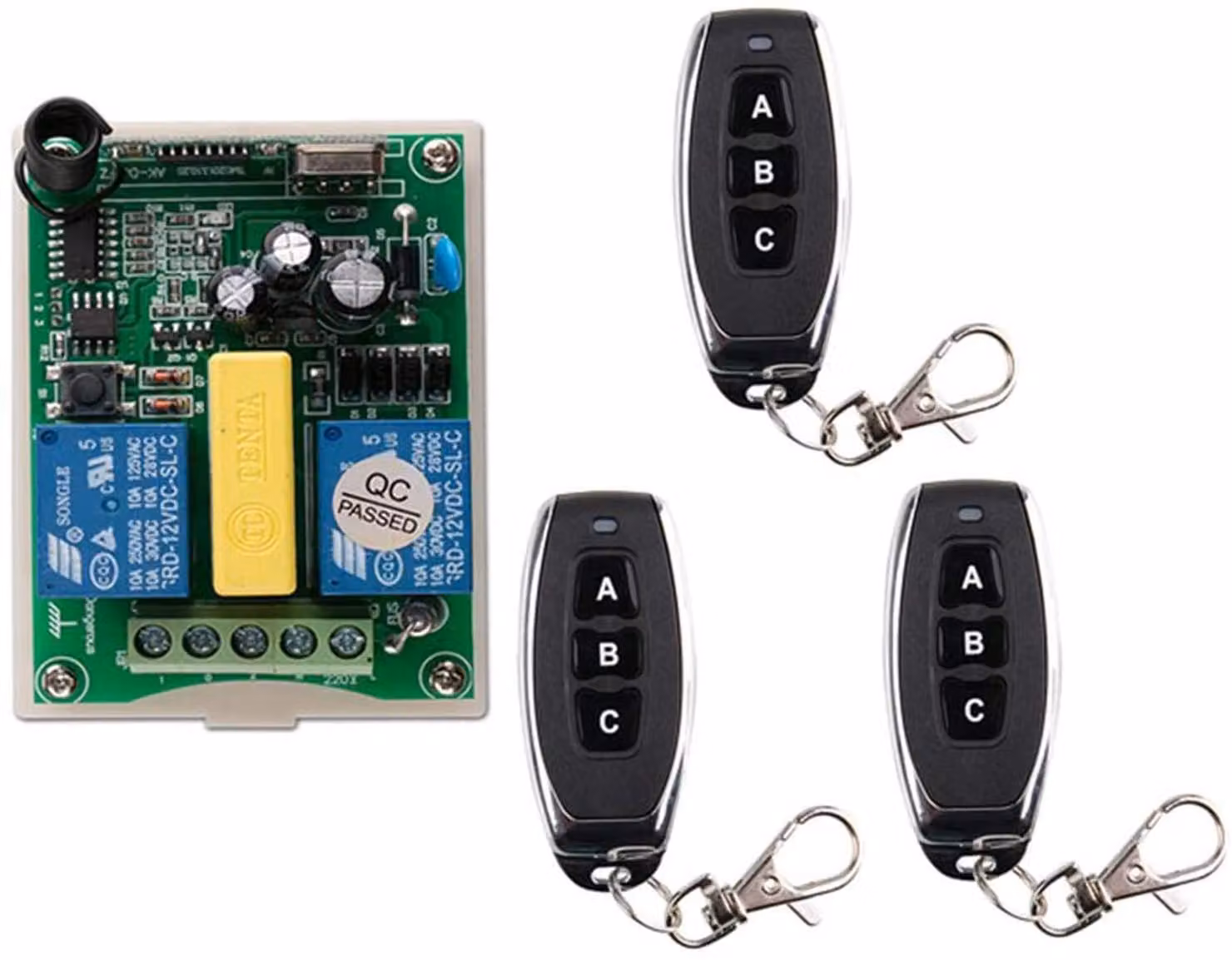 Sistema di controllo remoto wireless a 2 canali, con 1 ricevitore e 3 trasmettitori
