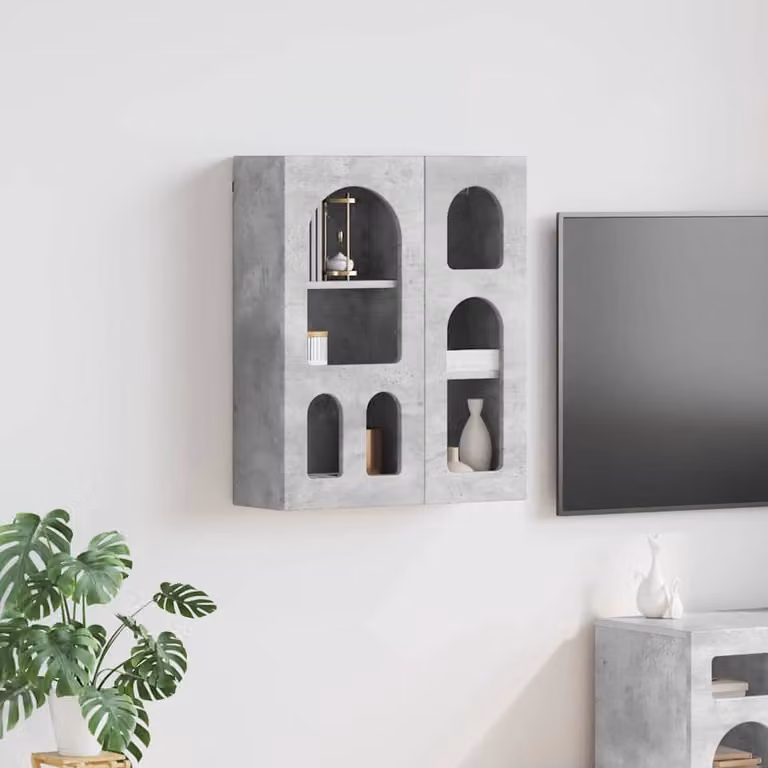 Armadio pensile moderno vidaXL ELST con ante in vetro e ripiani interni, Grigio, L: 59 cm, P: 20 cm, H: 71,5 cm
