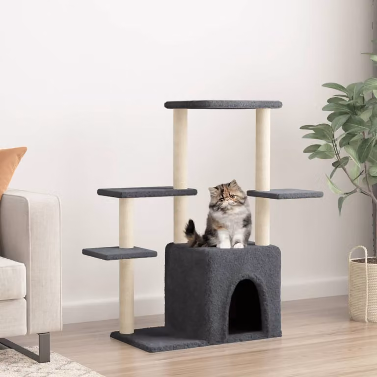 Albero per gatti vidaXL con tiragraffi in sisal e cucce, grigio, Altezza: 97,5 cm