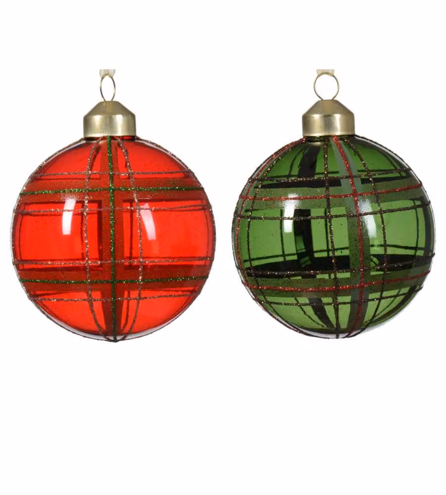 Decoris Sfera Natalizia in Vetro Trasparente con Righe Glitter - 8 cm