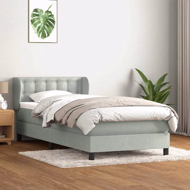 vidaXL Letto Ibrido con Giroletto a Molle e Materasso in Velluto Grigio Chiaro e Bianco L/P/H: 93 x 223 x 88 cm