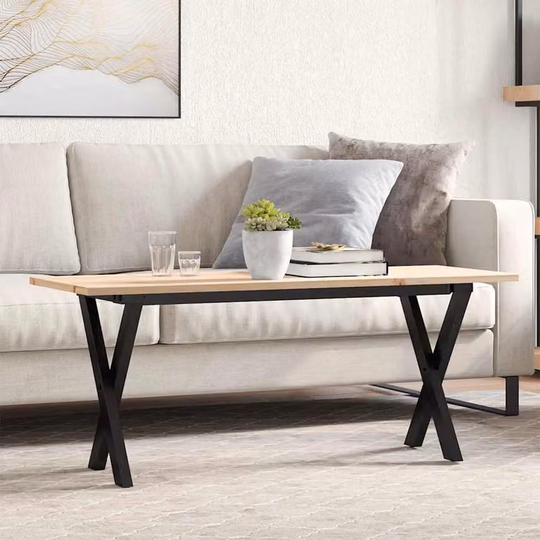Tavolino da salotto vidaXL in legno di pino e acciaio con telaio a X, marrone, L 110 cm x P 40 cm x H 45 cm