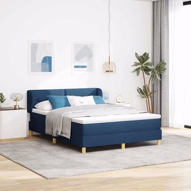 Letto a molle con testiera blu vidaXL L/P: 160 x 200 cm – 1