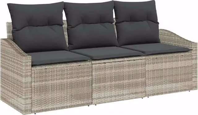Set Divano da Giardino 3 pz | Set Salotto da Giardino Grigio chiaro polyrattan