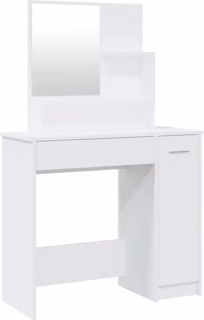 Toeletta moderna con specchio bianco in MDF laminato lucido L: 86,5 cm, P: 35 cm, H: 136 cm – 1