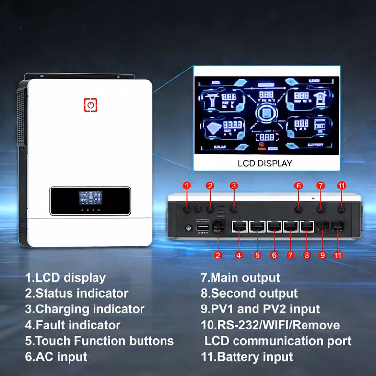 Inverter ibrido solare da 10,2 kW - 48 Volt - Potenza di 10200 Watt