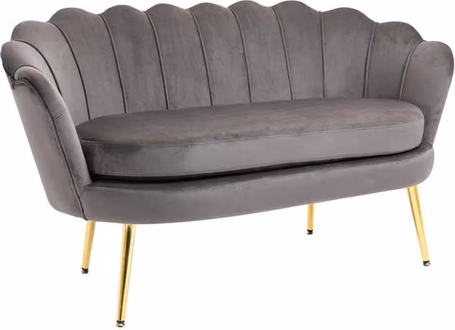 DIVANO A 2 POSTI CONCHIGLIA IN VELLUTO 130 X 63 X 73 CM GRIGIO SCURO