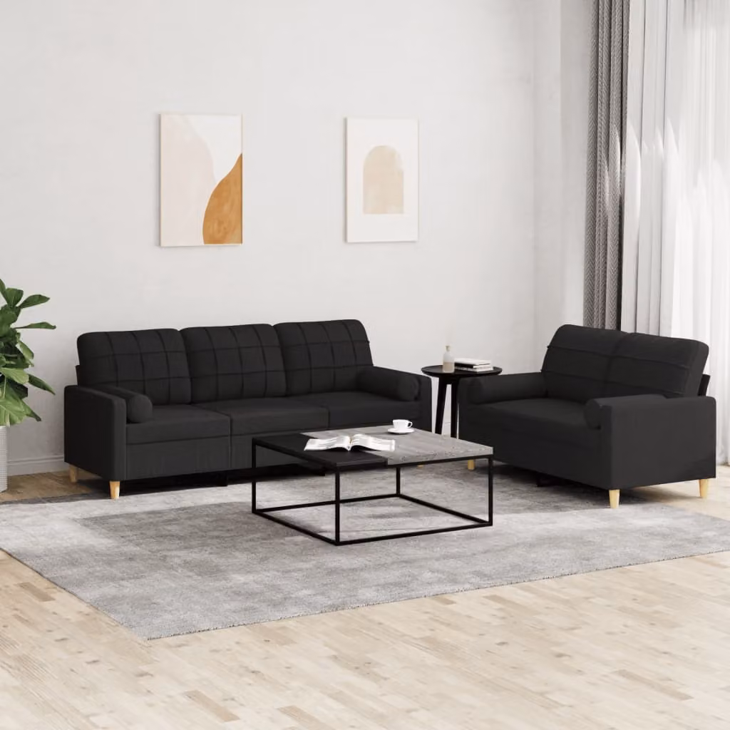 Maison Exclusive - Set divano a 2 posti con cuscini, tessuto nero