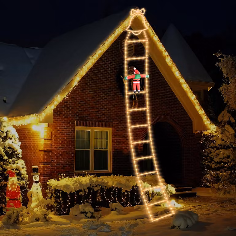Decorazione natalizia a forma di scala di Babbo Natale, 3,3 metri, 7 modalità, luce bianco caldo