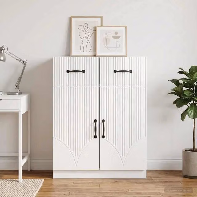 Credenza moderna vidaXL in legno MDF bianco lucido L: 66 cm, P: 34,5 cm, H: 87 cm