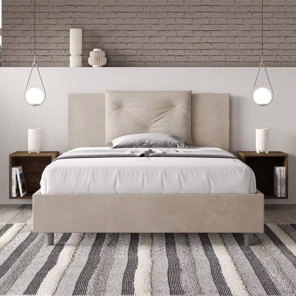Letto Matrimoniale Francese Appia GIORDANOSHOP con Contenitore e Rete in Microfibra Colore Sabbia L/P/H: 140 x 222 x 110 cm – 2