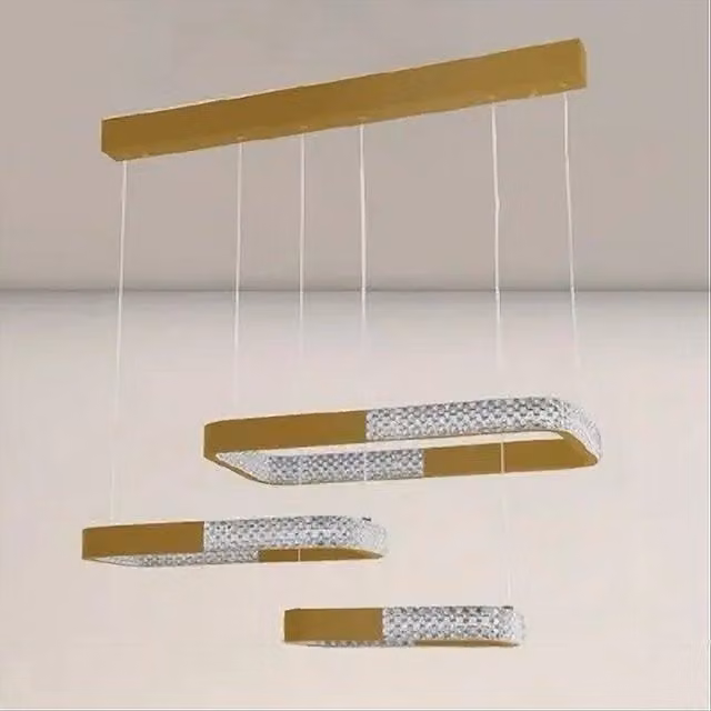 Trade Shop - Lampadario A Sospensione Led 68watt 3 Rettangoli Cristallo Telecomando Oro 32118 -