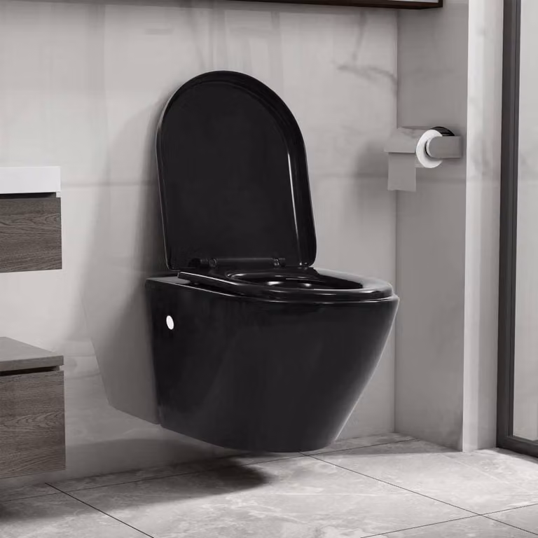 WC a Muro con Sciacquone Nascosto in Vetroceramica Nera