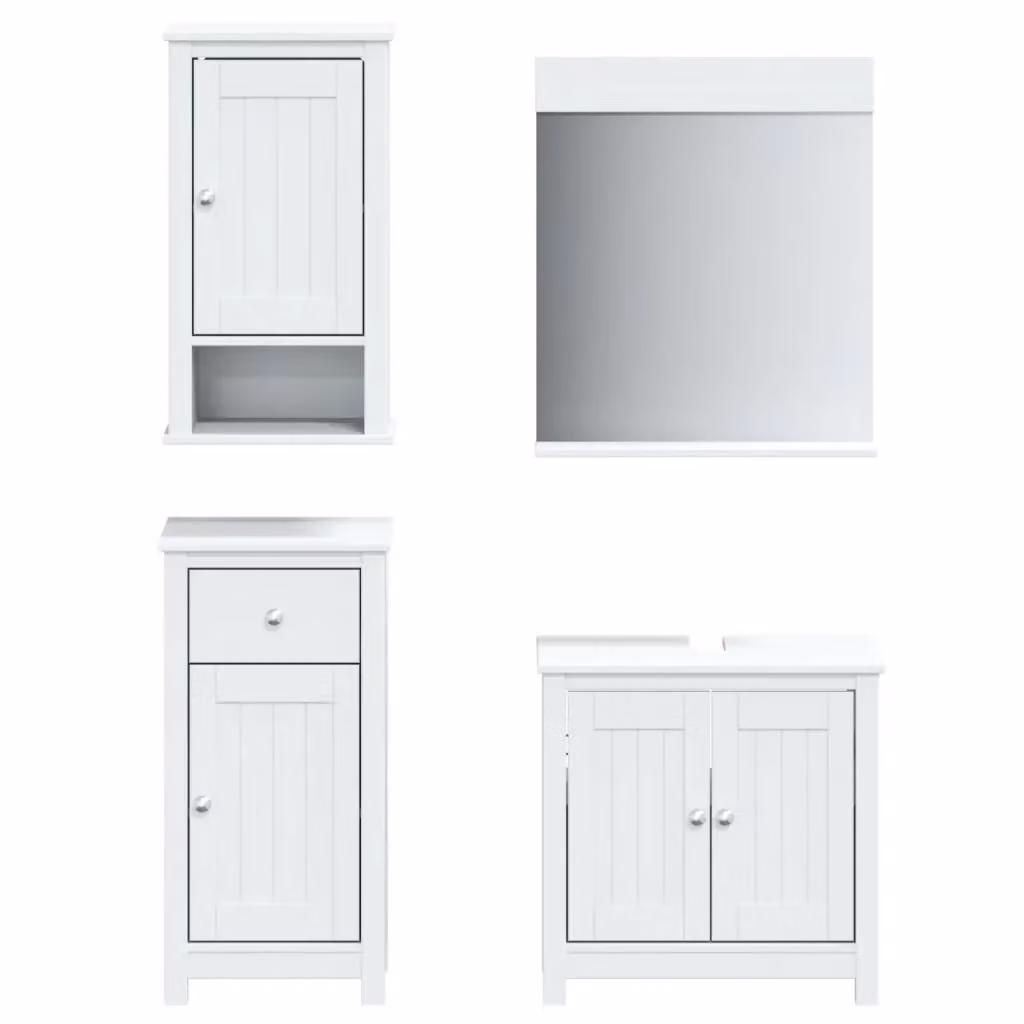 Set Mobili da Bagno vidaXL in Legno di Pino Bianco Lacqué con Mobile Lavabo e Pensile a Parete in Stile Rustico – 2