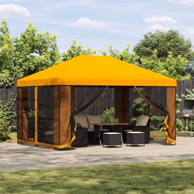 Gazebo da giardino con pareti laterali 4 × 3 m Giallo 900392