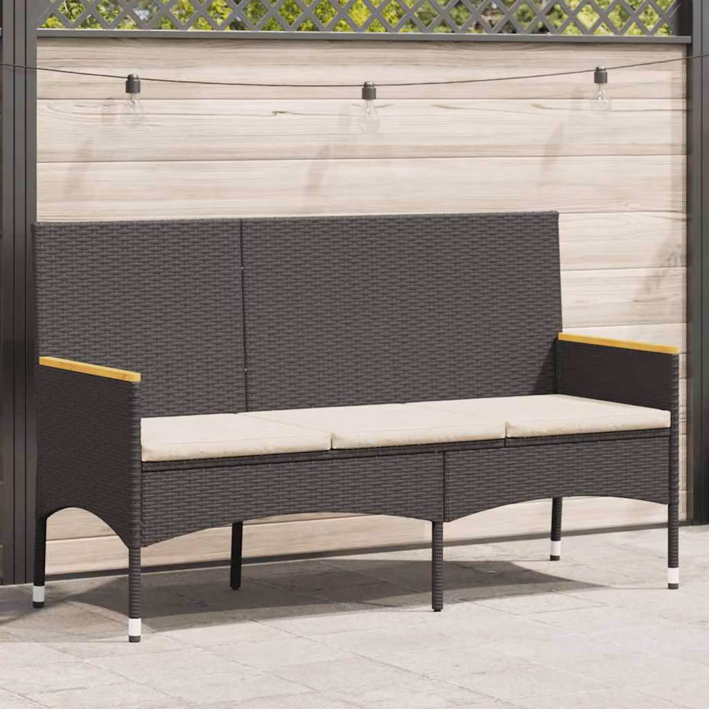 vidaXL Panca da Giardino a 3 Posti con Cuscini in Polyrattan e Legno di Acacia Nera