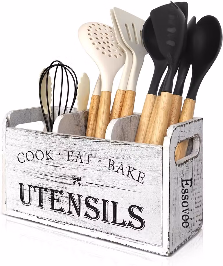 Accessori per la cucina, portavaso con 3 scomparti, organizer da cucina in legno, per piano di lavoro