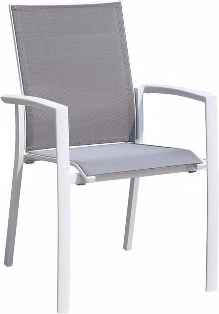 Sedia da giardino con braccioli GIORDANOSHOP in alluminio verniciato e textilene bianco e grigio