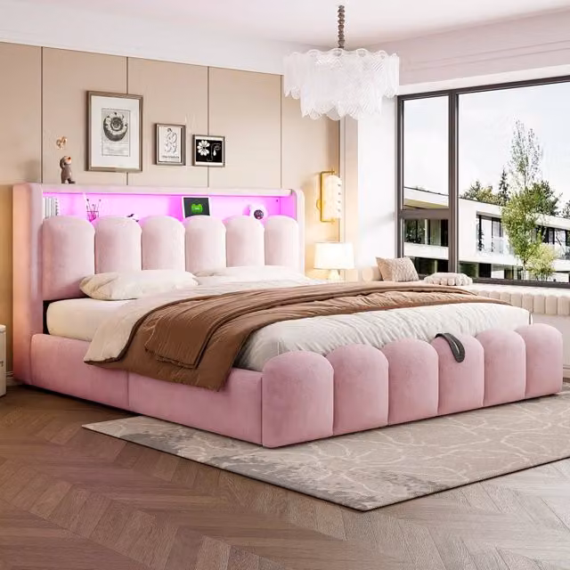 letto imbottito velluto rosa 189 x 228.5 cm