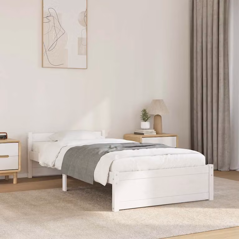 Giroletto singolo vidaXL in legno massello di pino bianco con doghe fisse L/P/H: 190 x 90 x 195,5 cm