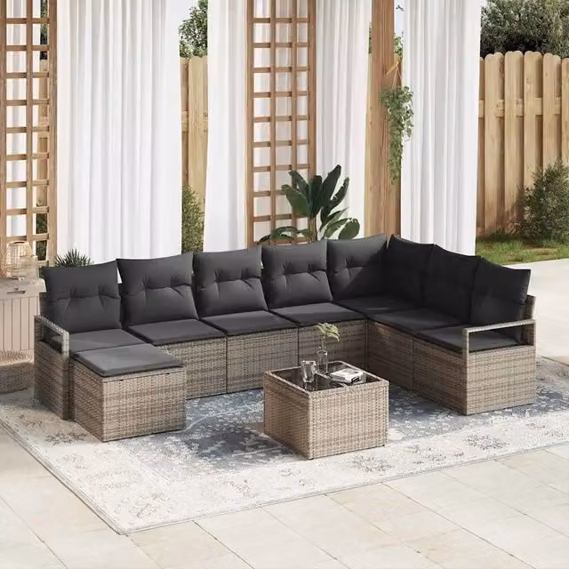 Set di divani 9 pz Grigio chiaro polyrattan 3355178