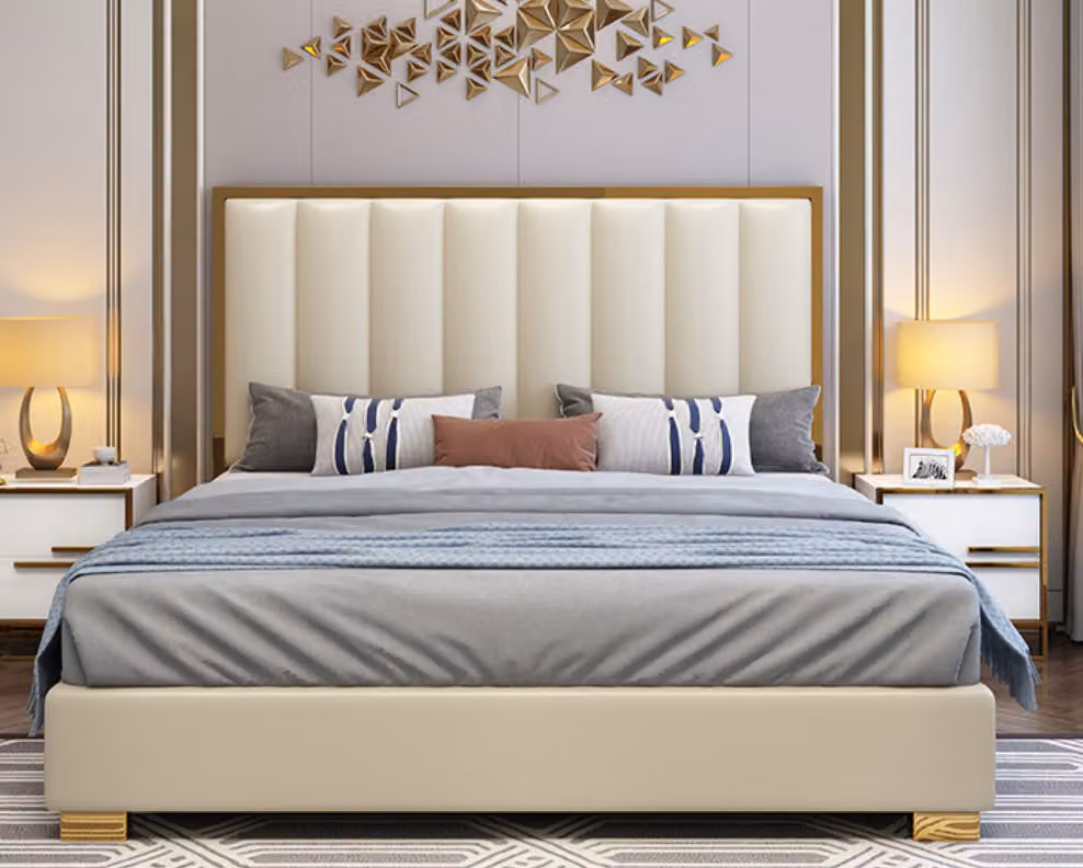 Bett Betten Holz Leder Polster Ehe Design Leder Hotel Boxspring Möbel 180x200