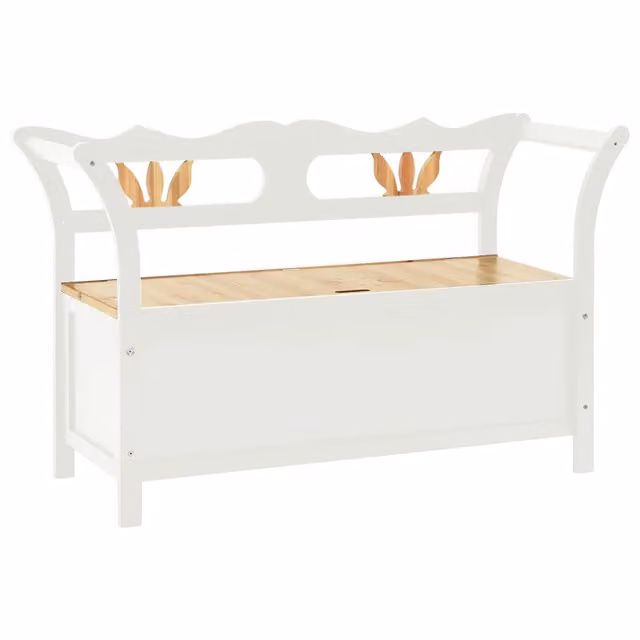 Panca Bianca in Legno Massello di Abete con Braccioli L: 107 cm, P: 45 cm, H: 75,5 cm