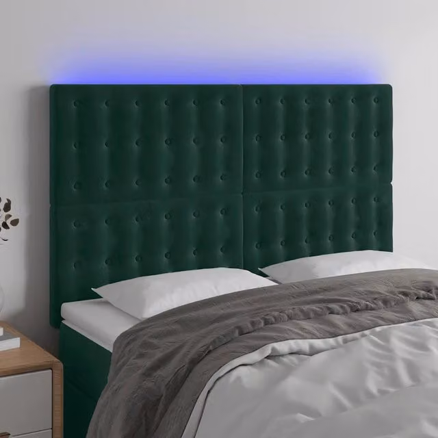 Testiera a LED-Testata con LED Verde Scuro 144x5x118/128cm in Velluto 792805
