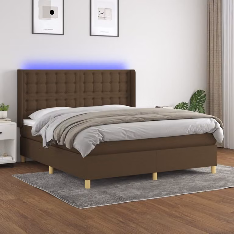Maison Exclusive - Letto boxspring con materasso e illuminazione a LED, marrone scuro, 180x200 cm, rivestimento in tessuto