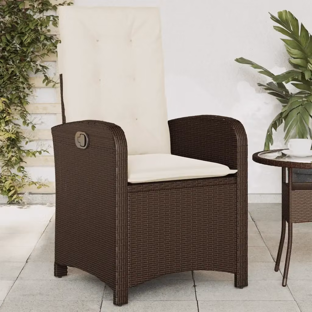 Sedia Reclinabile da Giardino in Polyrattan Marrone con Cuscini Bianchi e Struttura in Metallo – 2