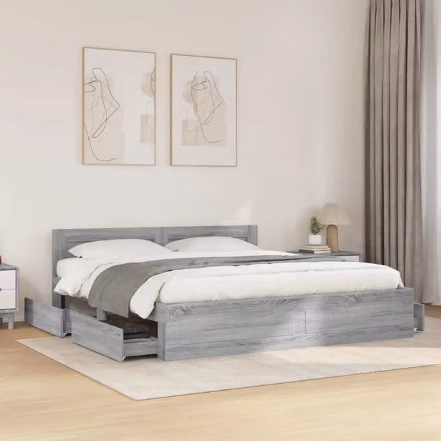 Giroletto Testiera-Struttura Letto Grigio Sonoma 200x200 cm Legno Multistrato 274663