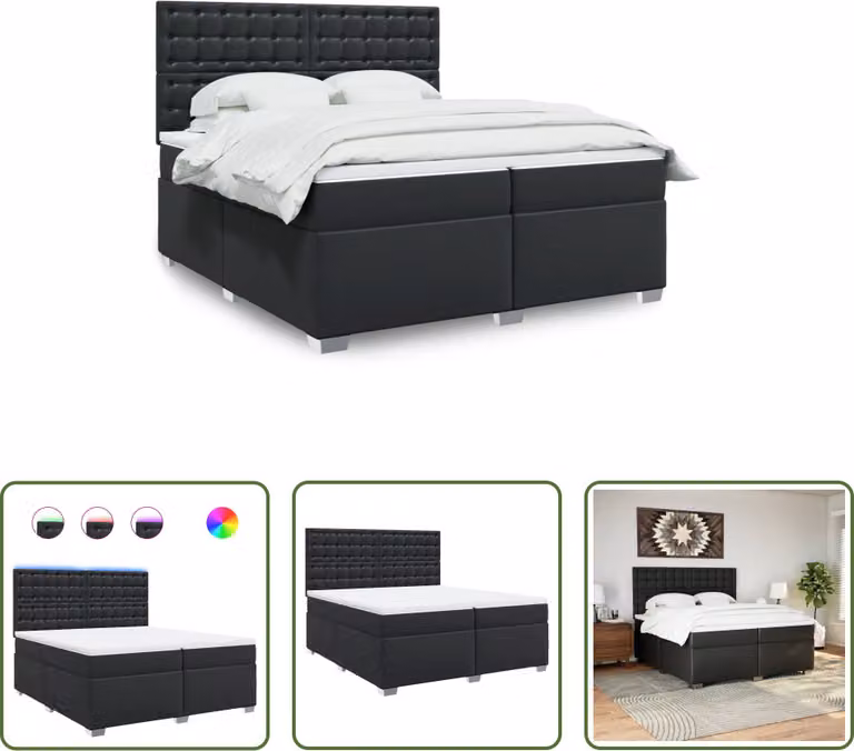 The Living Store Letto a molle con materasso nero 200x200 cm in Pelle finta