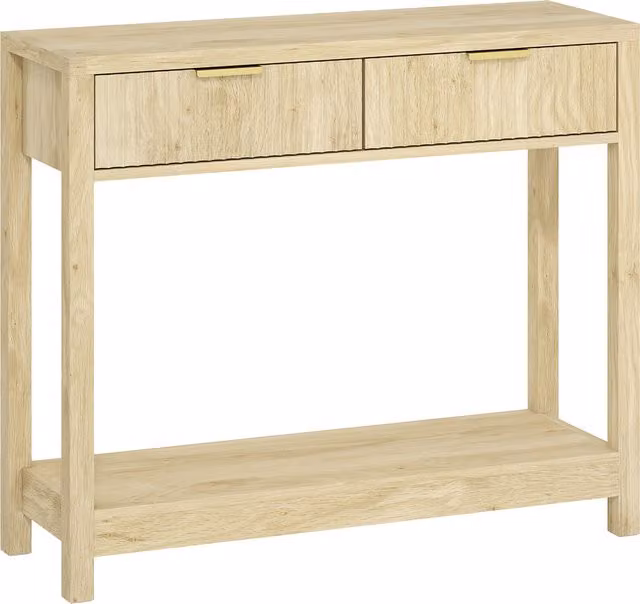Consolle HOMCOM in legno naturale con 2 cassetti scanalati e mensola, larghezza: 90 cm – 1