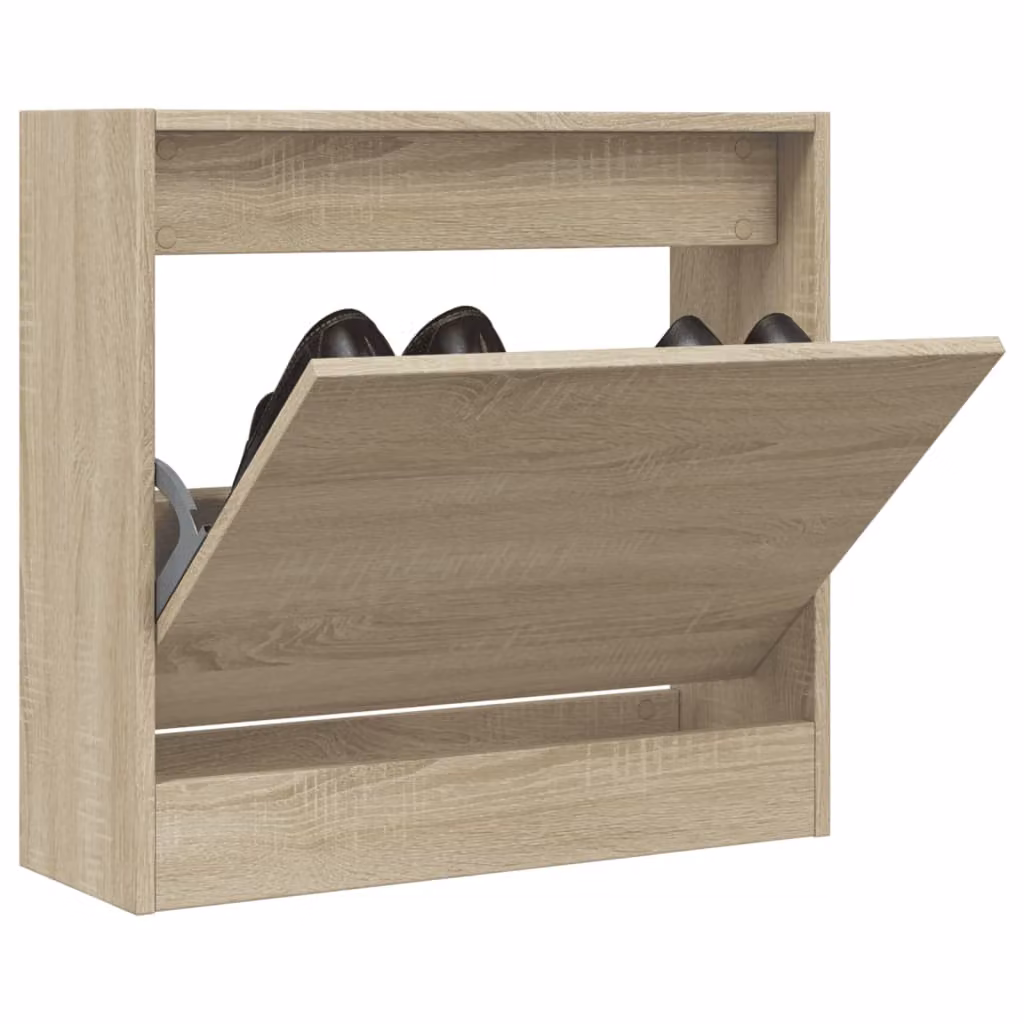 Scarpiera moderna vidaXL in legno color rovere con ante a ribalta, sospesa a parete, L: 60 cm, P: 21 cm, H: 57 cm