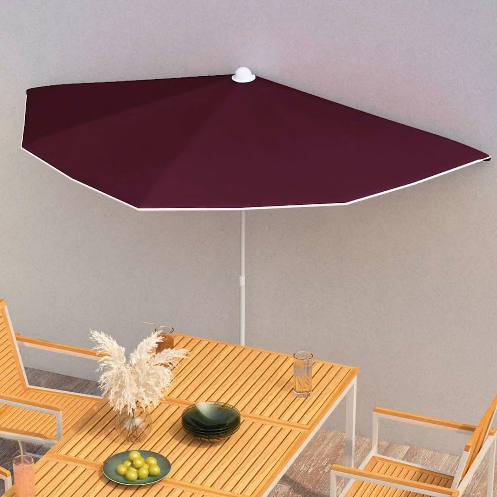 vidaXL Ombrellone Semicircolare da Giardino in Poliestere e Acciaio, Colore Rosso/Viola, L: 180 cm, P: 90 cm