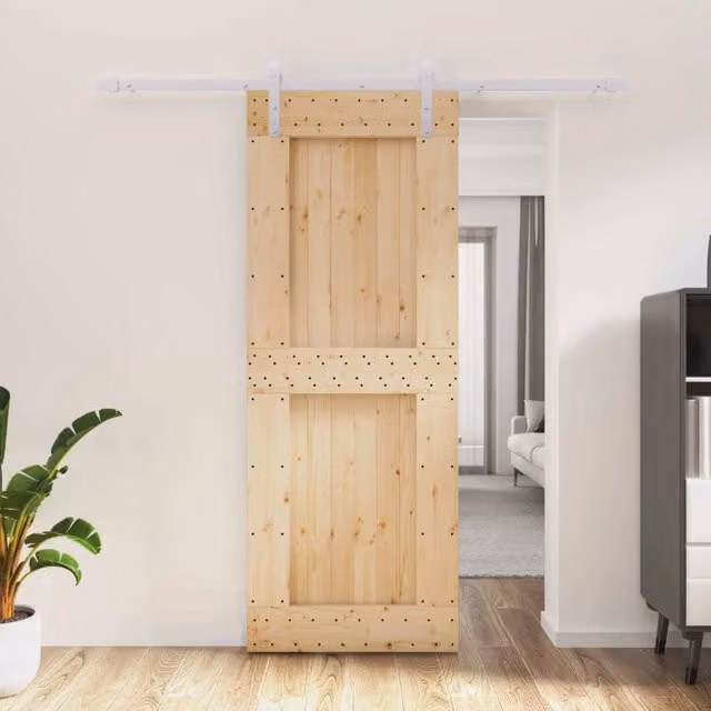 Porta scorrevole moderna vidaXL in legno e acciaio, colori bianco e marrone, L: 80 cm, H: 210 cm