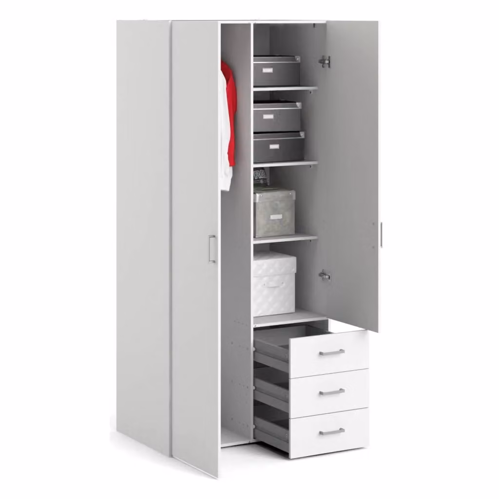 Guardaroba Multiuso Arci DMORA con 2 Ante, Appendiabiti e Cassetti Interni, Bianco Opaco, L: 49.5 cm, H: 175.4 cm – 2