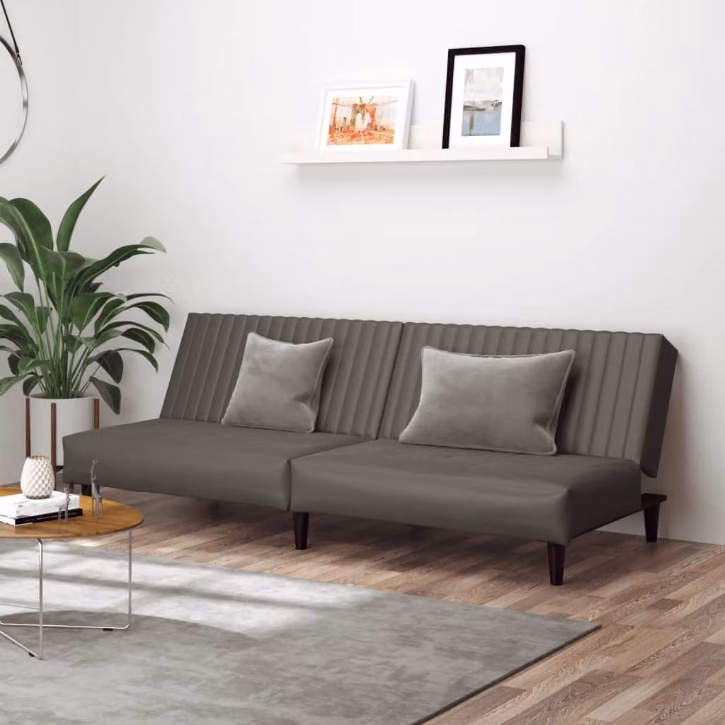 vidaXL Divano Letto Click-Clack Moderno in Similpelle Grigio con Struttura in Legno Solido e Poggiatesta Regolabile